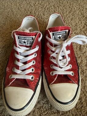 Converse All-Stars red , glitter shoes, ladies size 7